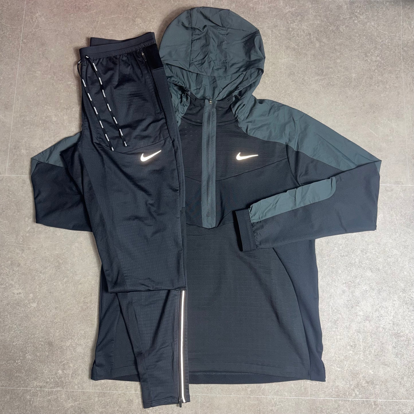 Black Nike 1/2 Zip Performance Hooded Jacket Phenom Set